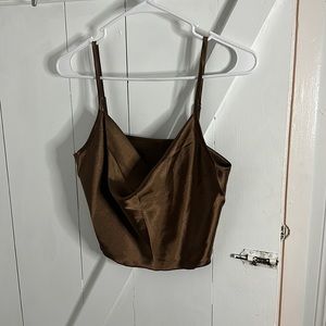 Brown satin crop top